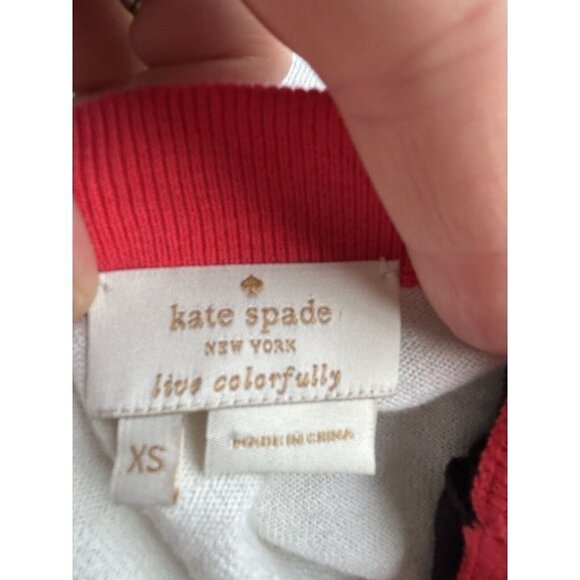 Kate Spade Color Block Sweater with Bow Sleeves Pink Black White Size XS Cotton - Picture 7 of 8